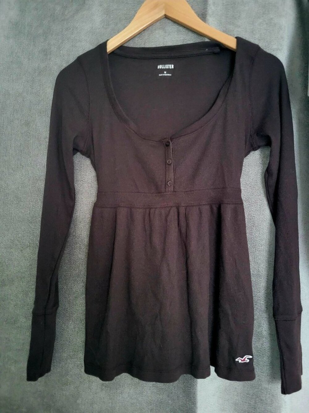 Vintage Y2k Hollister Brown Babydoll Ribbed Henley Empire Waist size Medium